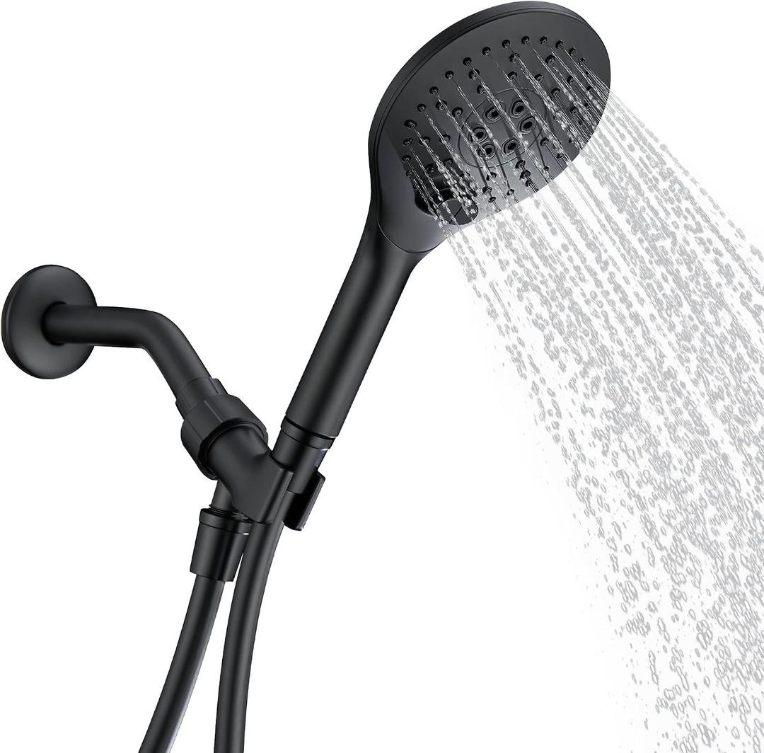 KPW Handheld Shower Head with 59" PVC Hose Matte Black | Detachable Shower Head Adjustable Bracket High Pressure Handheld Shower Head RV Shower Head