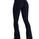 Sunzel Hidden Butt Lifting Scrunch Flare Leggings for Women with Pockets No Front Seam Tummy Control Mini Flared Yoga Pants 34" Inseam Black Medium