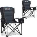Overmont Oversized Folding Camping Chair - 450lbs Support with Padded Cushion Cooler Pockets - Heavy Duty Collapsible Chairs for Sports Garden Beach Fishing (2pcs, Black)