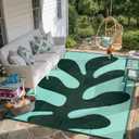 Wonnitar Abstract 8x10 Outdoor Rugs, Modern Coral Waterproof Reversible Plastic Straw Rug for Patio, Foldable Lightweight Outside Carpet for Deck, Balcony, RV, Beach, Green