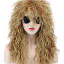 karlery Men Women Long Curly Orange Mix Blonde 70s Heavy Metal Rocker Mullet Wig 80s Costume Anime Wig