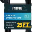 25FT Flat Plug Extension Cord, 16 AWG 3 Prong Grounded Black Low Profile Extension Cable for Indoor, UL Listed