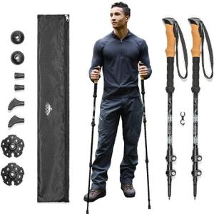 Cascade Mountain Tech Lightweight Aircraft-Grade Aluminum Trekking Poles with Extended Down Grip Plus Tip Kit,  Light Blue (Cork Grip), Quick Lock, Trekking Poles