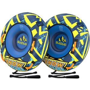 47'' Heavy Duty Snow Tube with Premium Canvas Cover and 4 Foam Filled Handles, Inflatable Snow Sled for Kids and Adult, Thickened Hard Bottom Snow Tubes for Winter Outdoor Fun Sledding