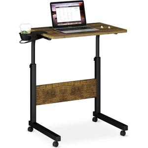 Klvied Standing Desk with Cup Holder, Height Adjustable Mobile Laptop Stand on Wheels, Ergonomic Rolling Workstation for Home Office, Portable Overbed Table for Couch & Bedside, Walnut Finish, 23.6" X 15.7" X 27.9" - 37.2"