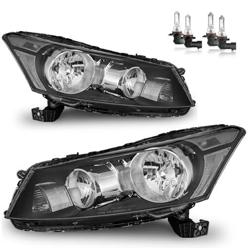 Feberg Headlights W/Bulbs for 2008-2012 Honda Accord 4Dr Headlamp Replacement Driver & Passenger Side, NOT fit coupe models or Crosstour models