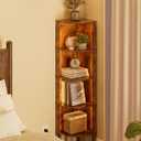 Corner Shelf, 5 Tier Corner Bookshelf with LED Light,Wall Display Corner Shelf Stand with Storage Rack for Living Room,Bedroom,Office,Rustic Brown