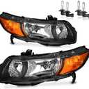 Headlights for 2006-2011 Honda Civic 2-Door Coupe | Halogen Headlamp Replacement with High Low Beam Bulbs, Black Housing, Driver & Passenger Side