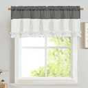 Likiyol Linen Valances for Windows Farmhouse Window Valances with Ruffle Rustic Country Light Filtering Kitchen Valance Curtains Rod Pocket Valance for Bathroom Cafe, Grey White, 52" W X 18" L