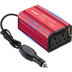 400W Power Inverter 12V DC to 110V AC, Car Charger Plug in Adapter Outlet with PD 65W USB-C&QC 18W Port, Portable Power Converters for Laptop Vehicles Camping Road Trip Essentials Adults (RED)