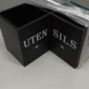 Suli Extra Large Kitchen Utensils Holder with 3 Compartments,Corner Utensil Caddy for Countertop,Wooden Utensil Organizer for Kitchen Countertop, Farmhouse Decor- Black