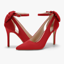 PiePieBuy Women's Pointed Toe High Heels Ankle Strap D'Orsay Pumps Shoes Bow Wedding Bowtie Back Dress Sandals (7.5, Red)
