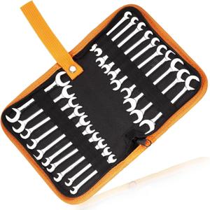 Mini Double Open End Wrench Set Metric and SAE 20 Pcs 4-11mm & 5/32" to 7/16" Mirror Chrome Finish Super Thin Open Ended Spanner Double Angle Head with Portable Storage Pouches