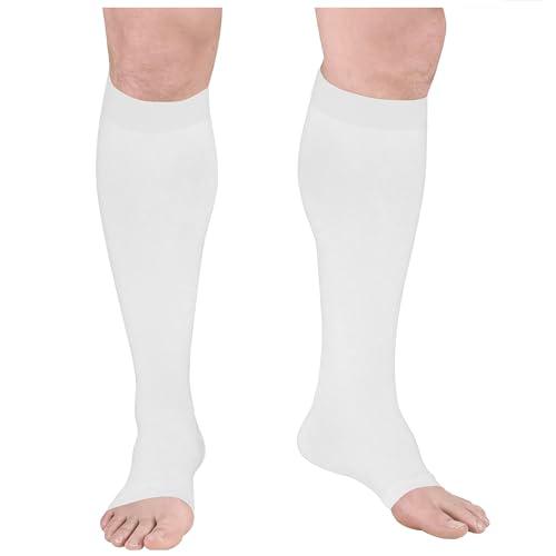 Truform Surgical Stockings, 18 mmHg Compression for Men and Women, Knee High Length, Open Toe, White, Small