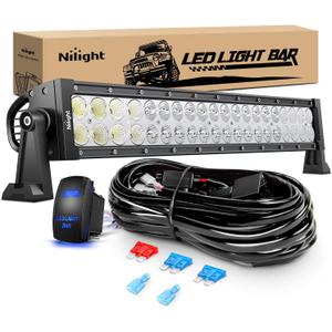 Nilight 22Inch 120W Spot Flood Combo Led Light Bar Off Road Driving Lights Boat Lights Fog Light 12V On/Off 5 Pin Rocker Switch Power 16AWG Wiring Harness Kit-1 Lead for Trucks