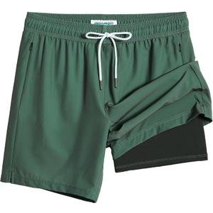 maamgic 2 in 1 Mens Swim Trunks 7 Inch Swim Shorts Swim Suits Board Shorts (X-Large, Green-army Green)