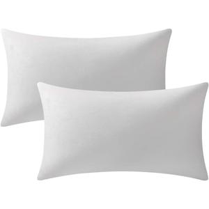 DEZENE Decorative Pillow Cases 12x20 White (Covers ONLY) : 2 Pack Cozy Soft Velvet Rectangular Throw Pillow Covers for Farmhouse Home Decor