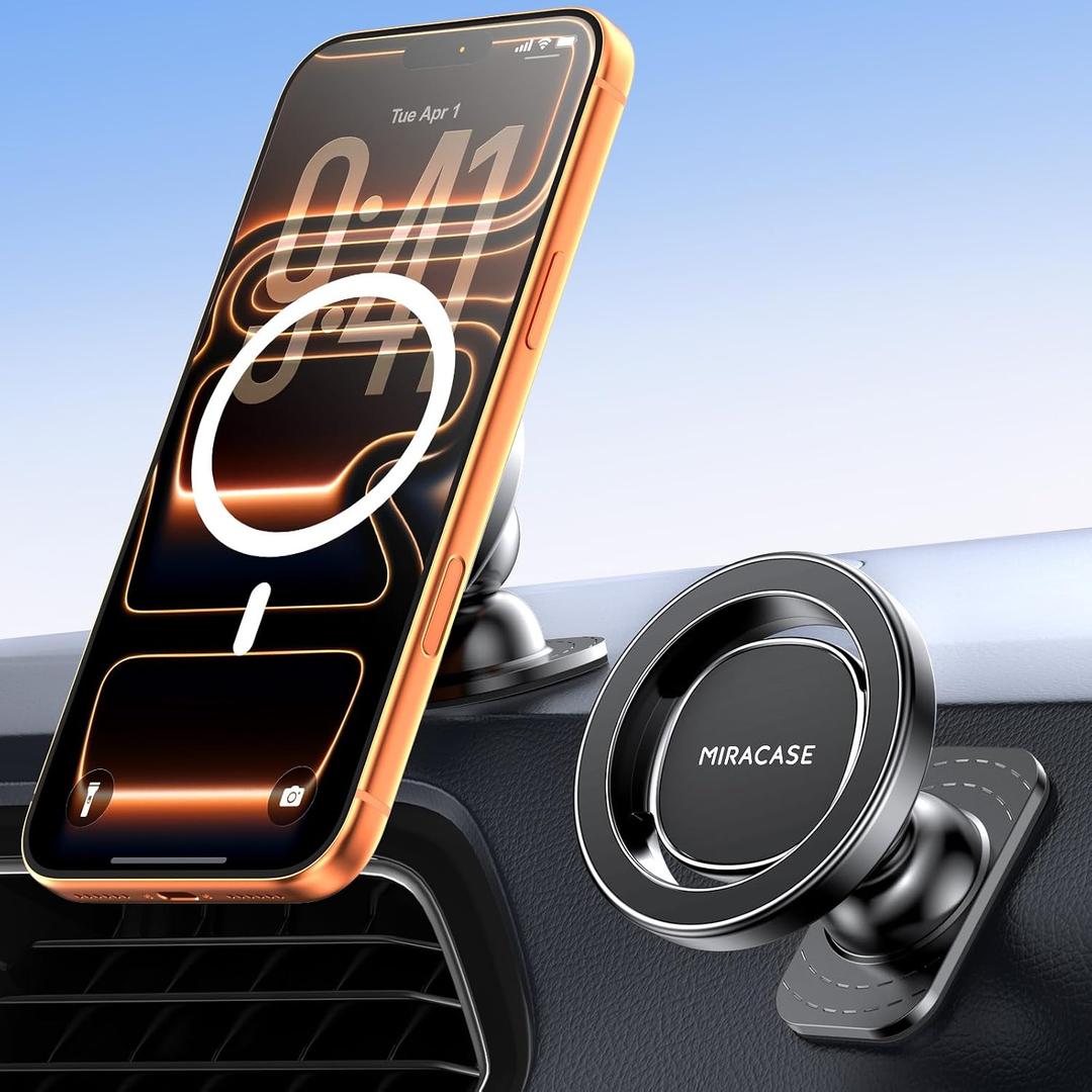 Miracase Latest Upgrade for MagSafe Car Mount [33+LBS Strong Suction & 2200gf Magnetic] Small Phone Holders for Your Car Dashboard, 360° Adjustable Car Phone Holder Mount for iPhone Garmin GPS