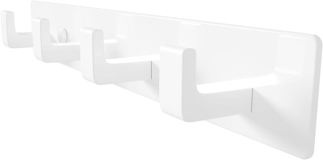 White Coat Rack Wall Mount - 12.5 inch Modern Metal Hook Rail with 4 Right-Angle Hooks, Drill-Mounted Organizer for Coats, Hats, Bags in Entryway, Bathroom, Bedroom (1 Pack)