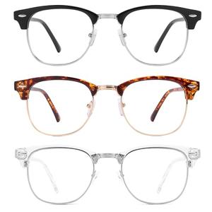 Przene Blue Light Blocking Glasses for Men Women Retro Round Semi Rimless UV400 Computer Eyewear 3-Pack Black/leopard/transparent Przene Blue Light Blocking Glasses for Men Women Retro Round Semi Rimless UV400 Computer Eyewear 3-Pack Black/leopard/transparent