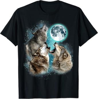 3 Wolf Moon Howling Wolf Head Funny Wolves For Men Women T-Shirt 2XL