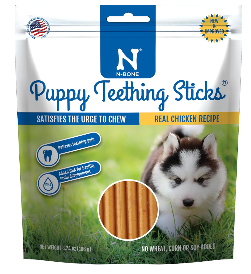 N-Bone Puppy Teething Sticks, Chicken Flavor, Natural Puppy Chew Sticks & Teething Treats, SQF Certified, Made with Rice Flour for Easy Digestion, Calcium Enriched (3.7oz)
