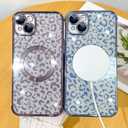 Fiyart Designed for iPhone 14 Case,Compatible with MagSafe Cheetah Print Plating Camera Protection Magnetic Clear Glitter Leopard Print Shockproof Phone Bumper for Women Girls 6.1"-Purple