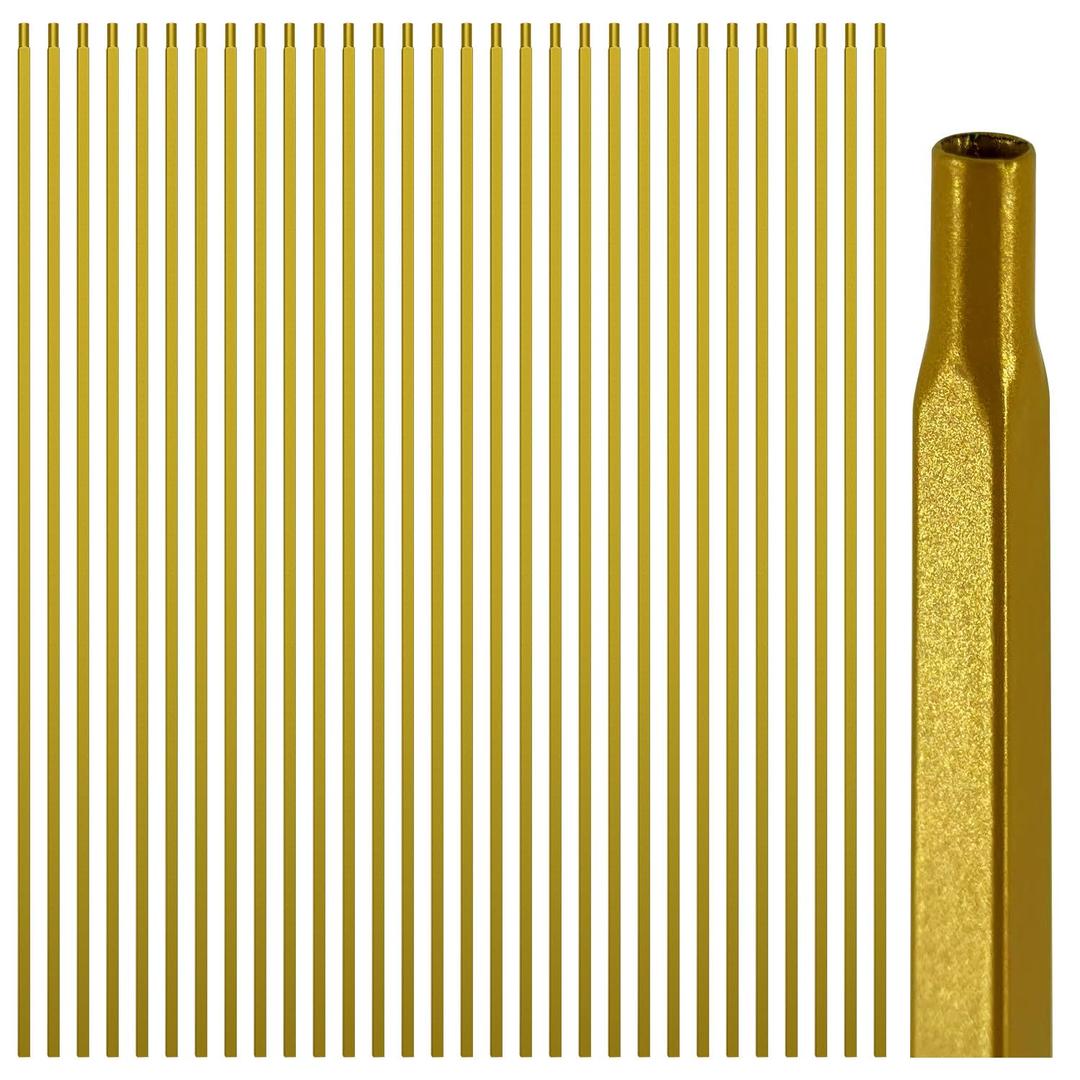Glossy Gold Wrought Iron Stair Plain Balusters for Interior, 1/2" X 44" Square Metal Spindles for Stairs, Upgrade and Decorate Stairs (30)