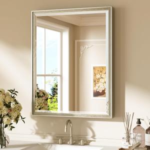 Keonjinn 24" x 30" Brushed Nickel Mirrors for Bathroom Sink, Silver Bathroom Vanity Mirror with Wide Frame, Beveled HD Tempered Glass, Shatterproof, Aluminum Alloy Framed Rectangular Wall Mount Mirror
