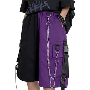 MEINVQIAOTI Black Cargo Pants for Women Street Harajuku Loose Straight Shorts Black Pants with Chains (Medium)