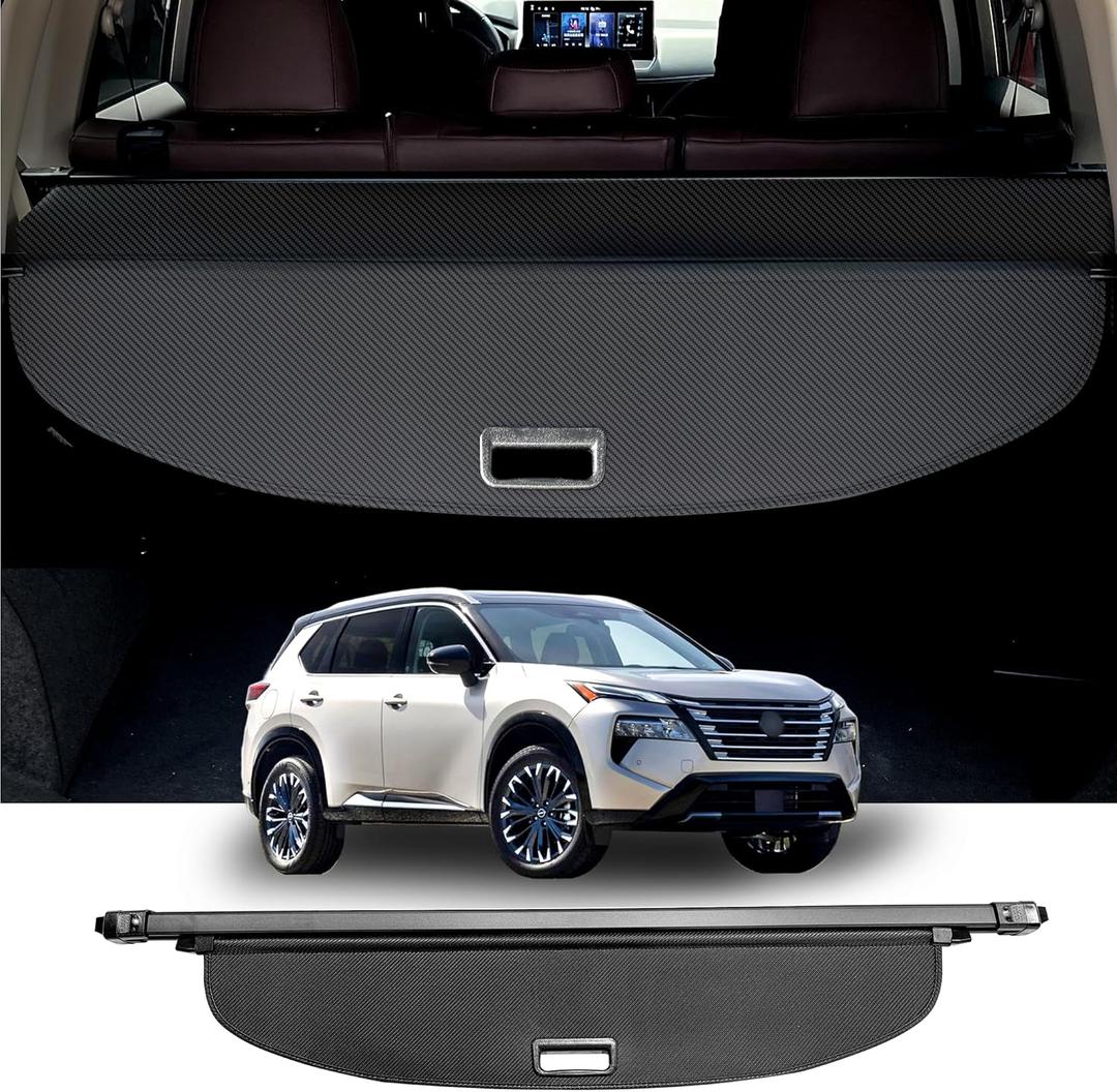 Cargo Cover for 2021-2025 Nissan Rogue, Retractable Rear Trunk Cover Compatible with 2023 2024 2025 Nissan Rogue Security Shielding Shade No Gap Car Accessory Black, Carbon Fiber