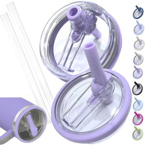 Leak Proof Flip Straw Lid Replacement for 40oz Stanley Quencher H2.0, No Spill Accessories with Extended Straw &Enhanced Sealed Lid (Purple)
