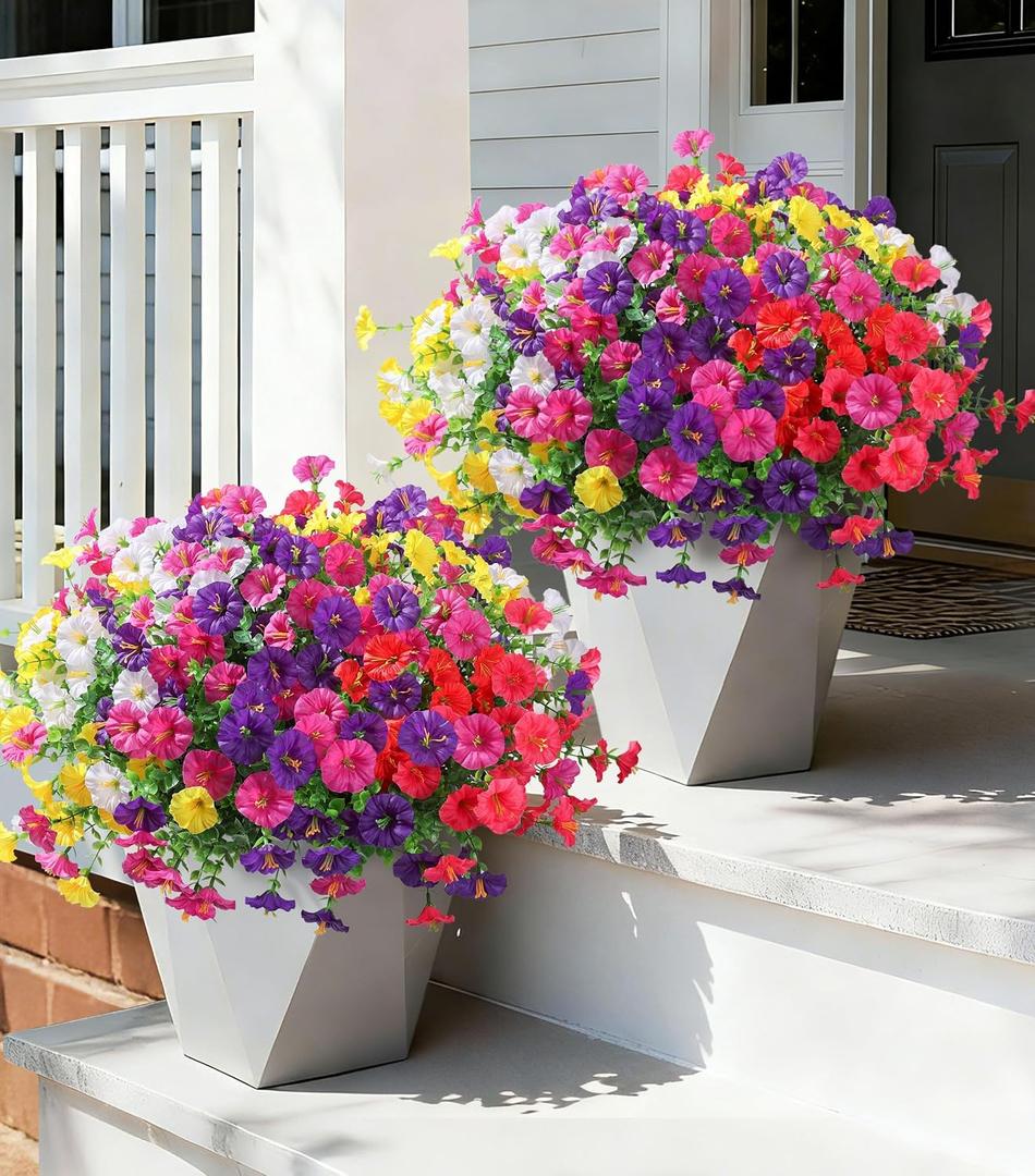 Ivydale 24 Bundles Artificial Flowers for Outdoors Faux Plants Summer Outdoor Decoration Silk Morning Glory Realistic UV Resistant Fake Bulk Petunias for Outside Porch Patio Window Garden Yard Home