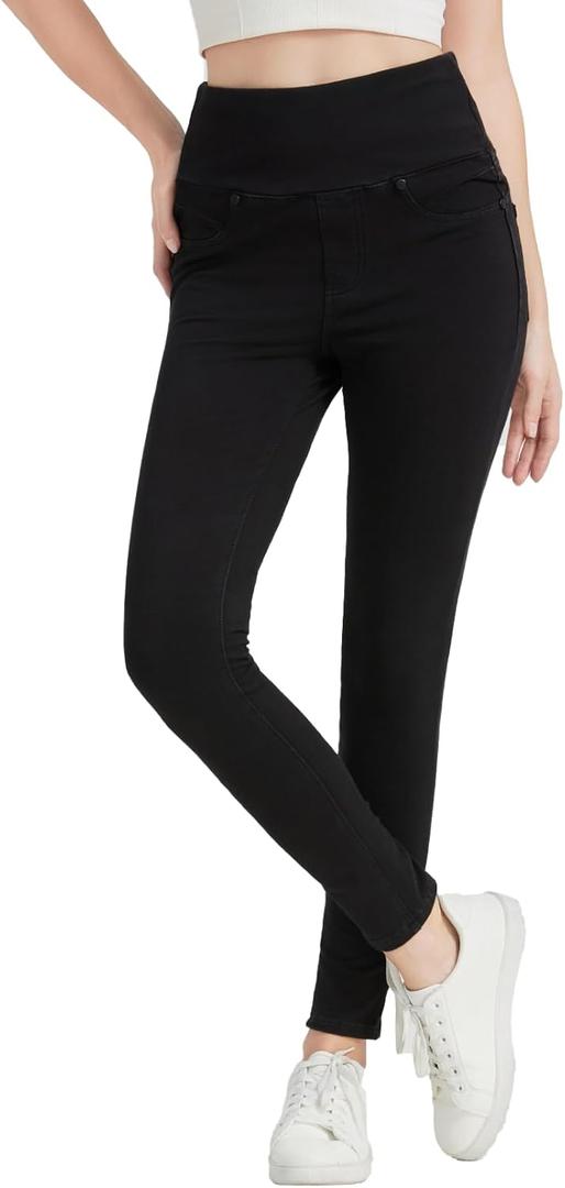 High Waisted Skinny Jeans Stretchy Tummy Control Jegging for Women Pull on Leggings with Pockets (Black, XXL)