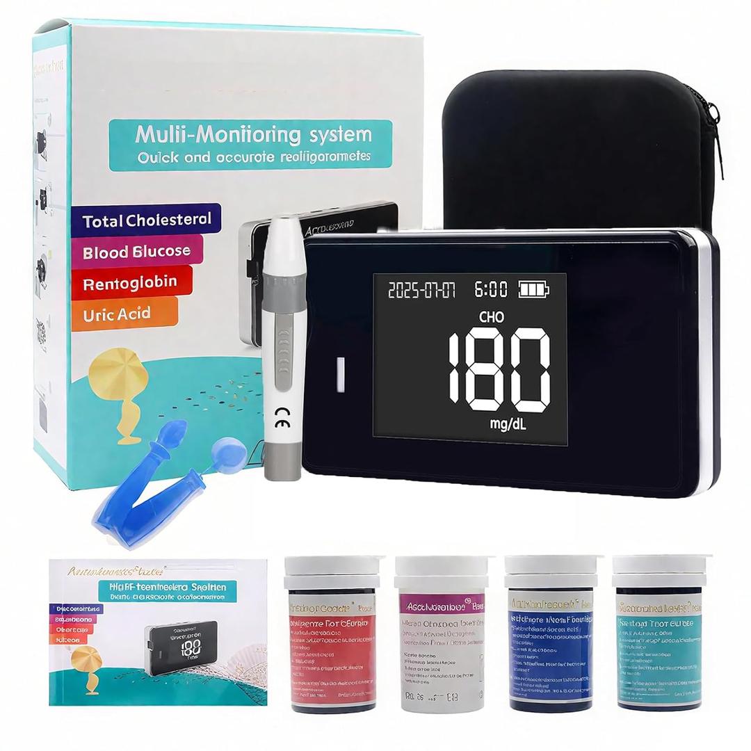 2025 Enhanced 4-in-1 Home Cholesterol & Hemoglobin Testing Kit | Cholesterol meter | Includes Test Strips (10 for Each Health Metric) & 40 Lancets