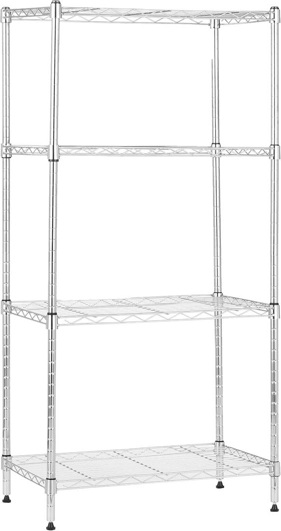6 x Amazon Basics 4-Shelf Adjustable Storage Shelving Unit for Garage, Steel Wire Rack, 200 Pound Loading Capacity per Shelf, 13.4"D x 23.2"W x 48"H, Chrome
