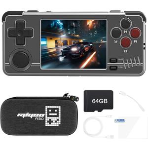 Miyoo A30 Handheld Game Console 2.8 inch Classic System Retro Video Games Consoles Portable Rechargeable Hand Held White 64GB with Case (Gray-64G-CA)