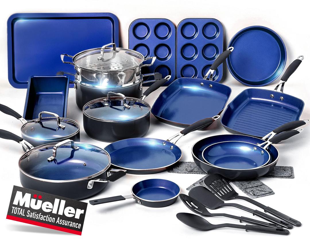 Mueller Sapphire UltraClad Kitchen Induction Pots and Pans Set Nonstick Induction Cookware Sets -24pc for Cooking Kitchen Cookware Sets, Frying Pans