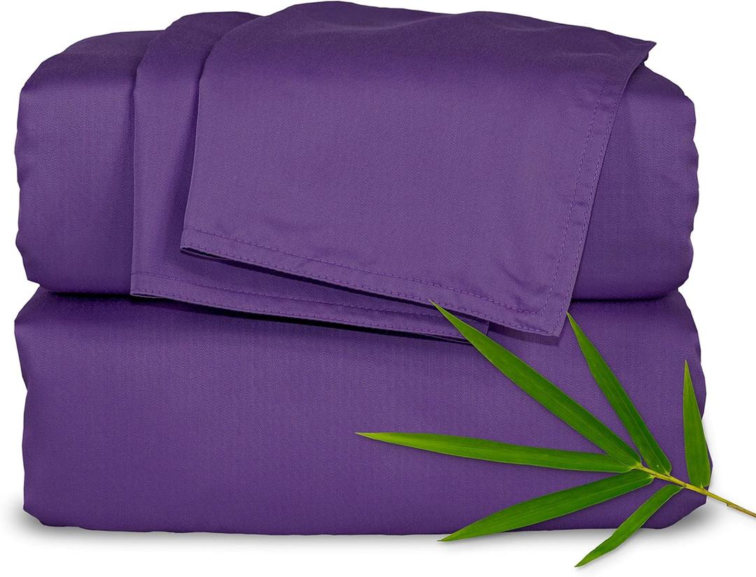 Pure Bamboo King Sheets, Genuine 100% Organic Viscose Derived from Bamboo Bed Sheet Set, Luxuriously Soft & Cooling, Double Stitching, 2 Year Quality Promise (King, Purple)
