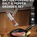 FORLIM Electric Salt and Pepper Grinder Set, Upgraded Washable, Batteries Powered Automatic One-Handed Operation with LED, Adjustable Coarseness Pepper and Salt Grinder Refillable, Stainless Steel