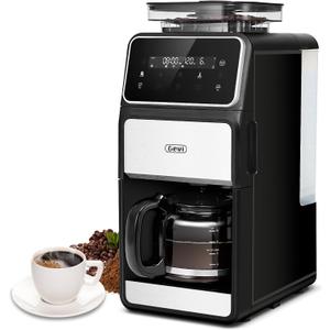 Gevi 10-Cup Grind & Brew Coffee Maker with Built-in Burr Grinder  Programmable Touch Screen, 4-Hour Keep Warm, Permanent Filter, Drip Coffee Machine for Home & Office (10.7"D x 7.9"W x 17.8"H)