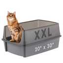 IRIS USA Extra Large Cat Litter Box XXL Open Top High Sided Walls Scatter Shield Scoop Included Easy Clean Plastic Pan for Big Cats Multi-Cat Households 30" L x 20" W x 14" H Gray 