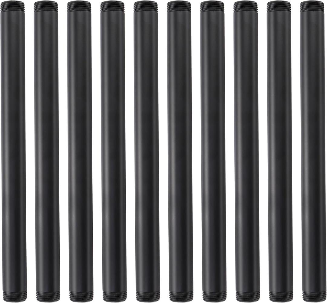 Hiceeden 10 Pack 1 Inch x 12 Inches Black Pipe Fittings, Industrial Iron Pipe Nipples, Steampunk Vintage Style Iron Pipe Fittings for DIY Furniture, Matte