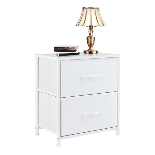 Simple Deluxe Nightstand 2 Drawers Dresser for Bedroom, 3-Tier Bedside Table with Fabric Bins, End Table for Living Room, Wood top Load-Bearing up to 44 lb, White
