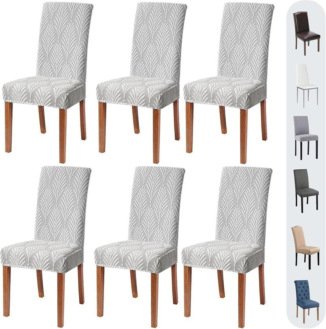 Chair Covers for Dining Chairs, Dining Room Chair Covers Set of 6, Stretch Kitchen Chairs Covers, Removable Washable Dining Chair Covers for Home Kitchen Banquet Hotel Ceremony (6PCS, Grey)
