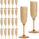 XUWAIDSGN 24 Pack Brown Detachable 2 piece Champagne Flutes 5.5 Oz Unbreakable Plastic Mimosa Disposable Champagne Glasses Drinking Cups Stemmed Reusable Wine Toasting Glasses for Wedding (24, Brown)