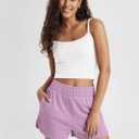 ODODOS Women's Sweat Shorts Cotton French Terry Curved Hem Workout Casual Relaxed Lounge Shorts with Pockets, Lilac, Large (Purple, L)