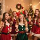 2 x Green Christmas Reindeer Antlers Headband With Bow, Green Fluffy Deer Reindeer Antlers Hair Accessories for Women, Christmas Cosplay Costume Party (Creen)