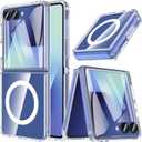 For Samsung Galaxy Z Flip 7 Case,Z Flip 7 Case Magnetic Built-in Screen Protector [Compatible with MagSafe] Transparent Shockproof Clear Back [New Upgrade] Protective Rugged Phone Cover-Clear