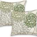 Sage Green Decorative Dahlia Boho Throw Pillow Covers 20x20 Set of 2, Geometric Floral Elegant Gray Green White Decor Rustic Farmhouse Throw Pillows Cushion Cases for Sofa Bed Decor